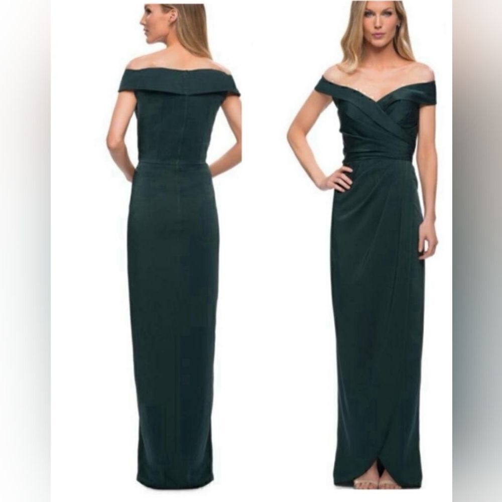 NWT La Femme V neck left side slit gown Size 16